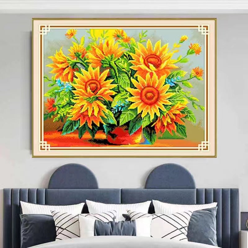 Modern Sunflower Cross Stitch Kit for Home Decor