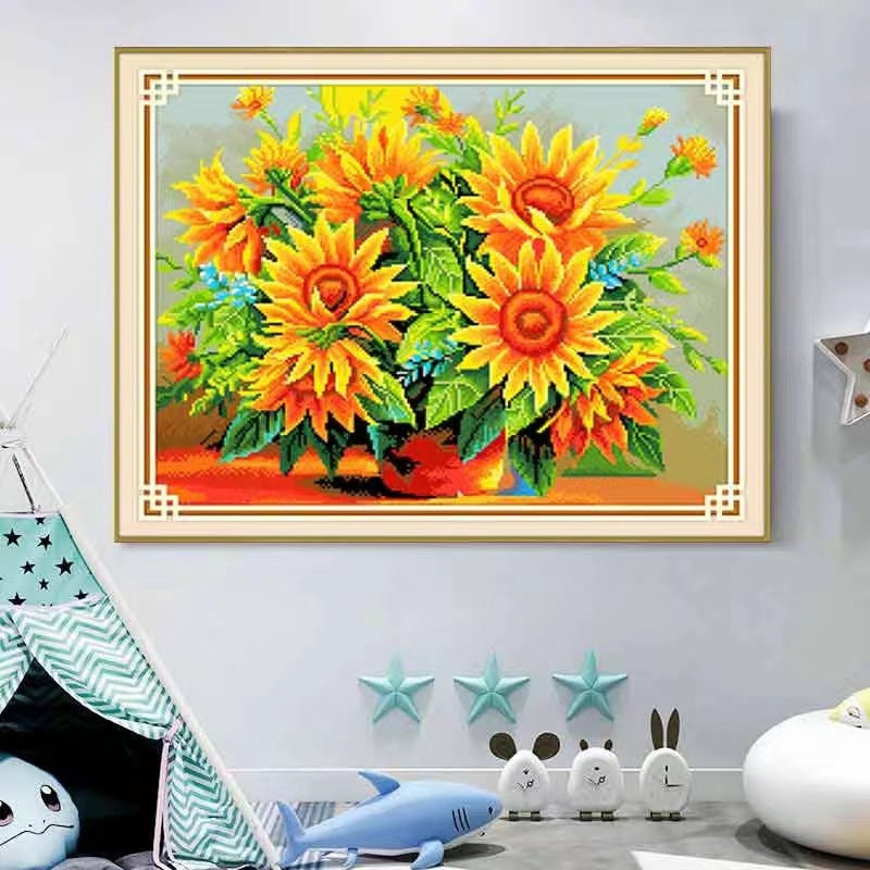 Modern Sunflower Cross Stitch Kit for Home Decor
