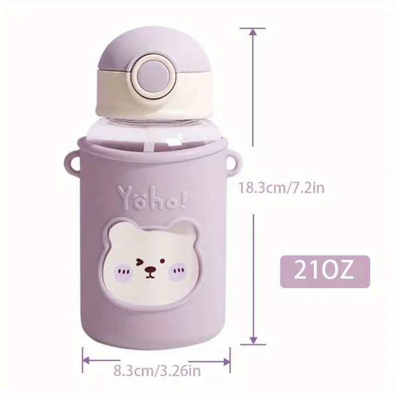 Kawaii 620ml Straw Water Bottle with Outdoor Strap