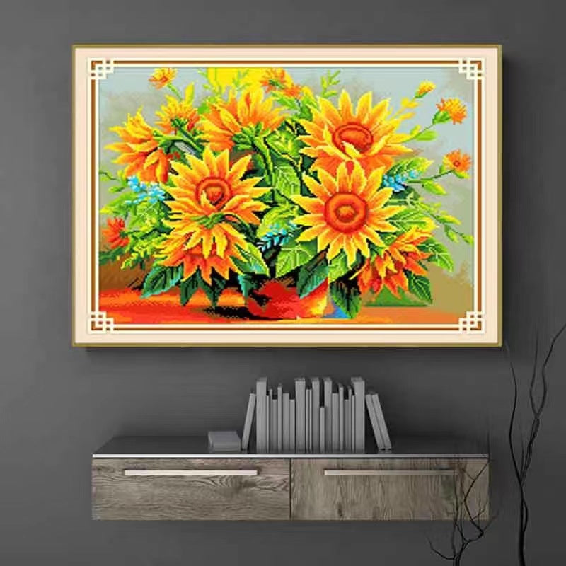 Modern Sunflower Cross Stitch Kit for Home Decor
